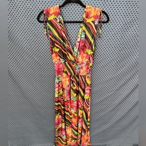 Just Love - Women's long, multicolored floral maxi tank top dress. Size - L